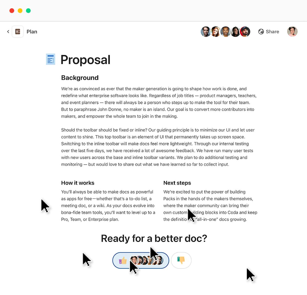 A Coda doc - an example of a project proposal built in Coda