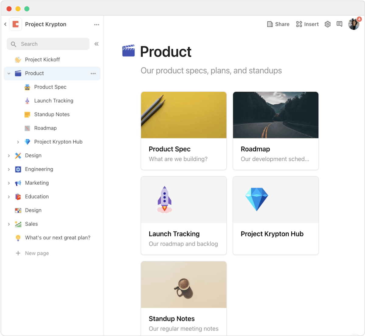 Screenshot of a product launch hub built in Coda - Coda brings all your information into one place